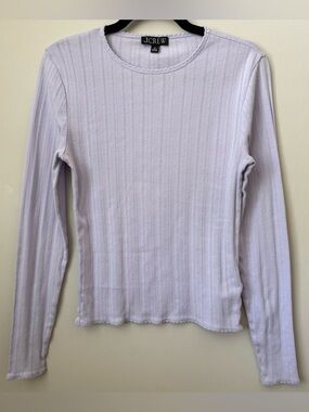 J. Crew Pointelle Stitch Long Sleeve T-Shirt Scalloped Trim Lilac Classic Sz M